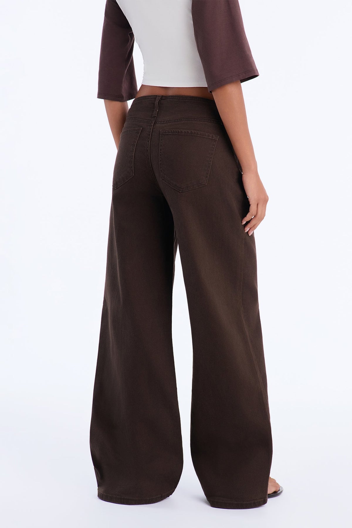 Venice Mid Waist Stretch Wide Leg Jeans - Brown
