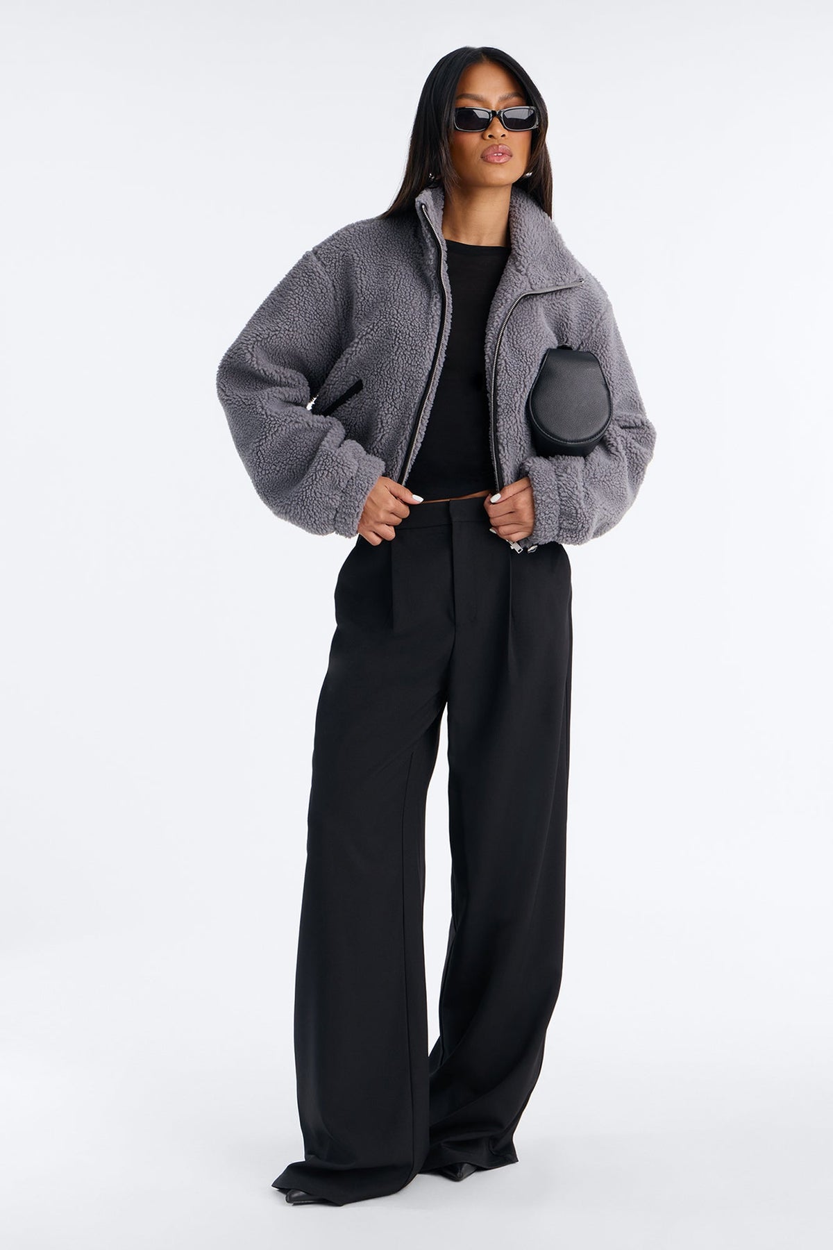 Cozy Cove Faux Sherpa Coat - Grey/combo