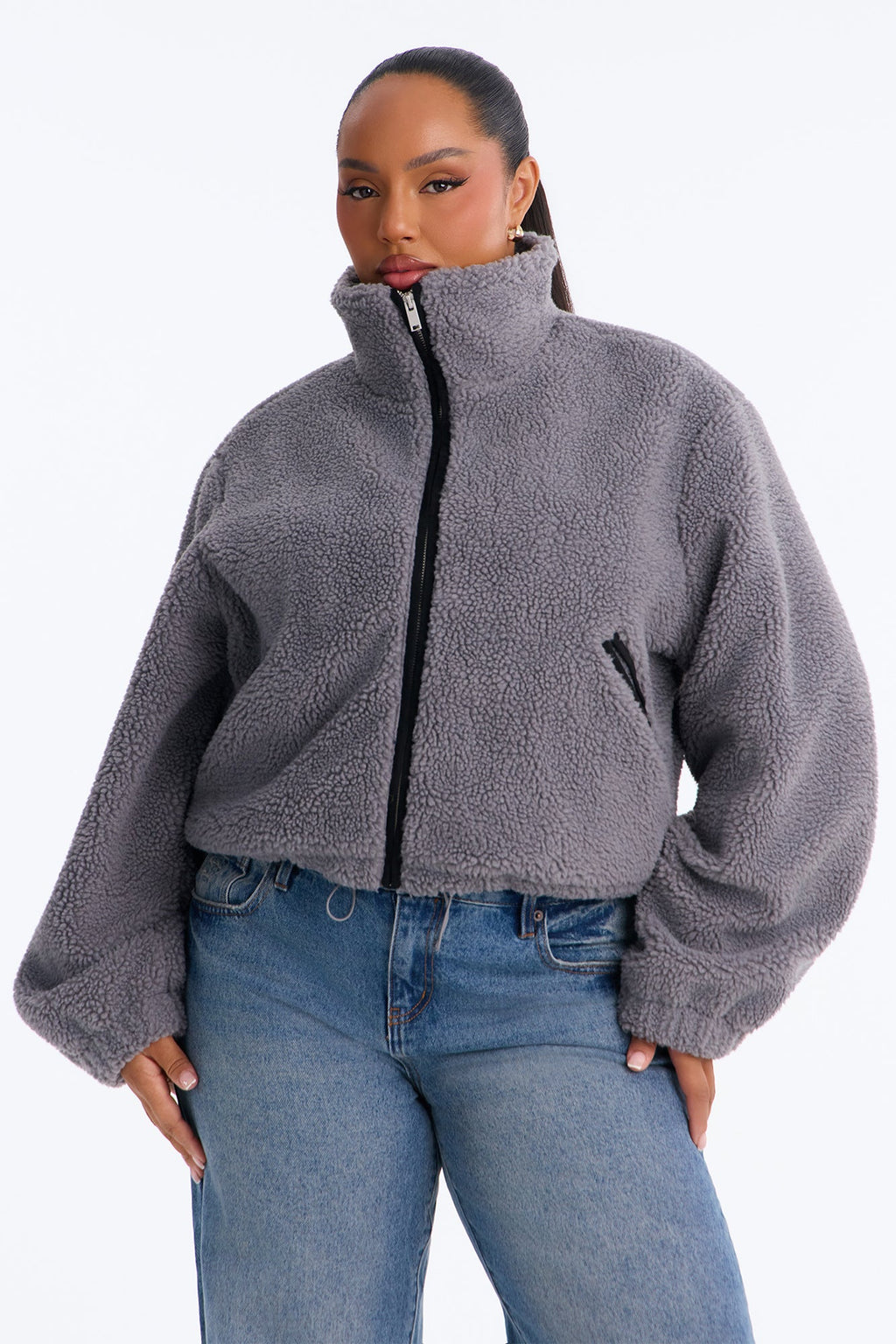 Cozy Cove Faux Sherpa Coat - Grey/combo
