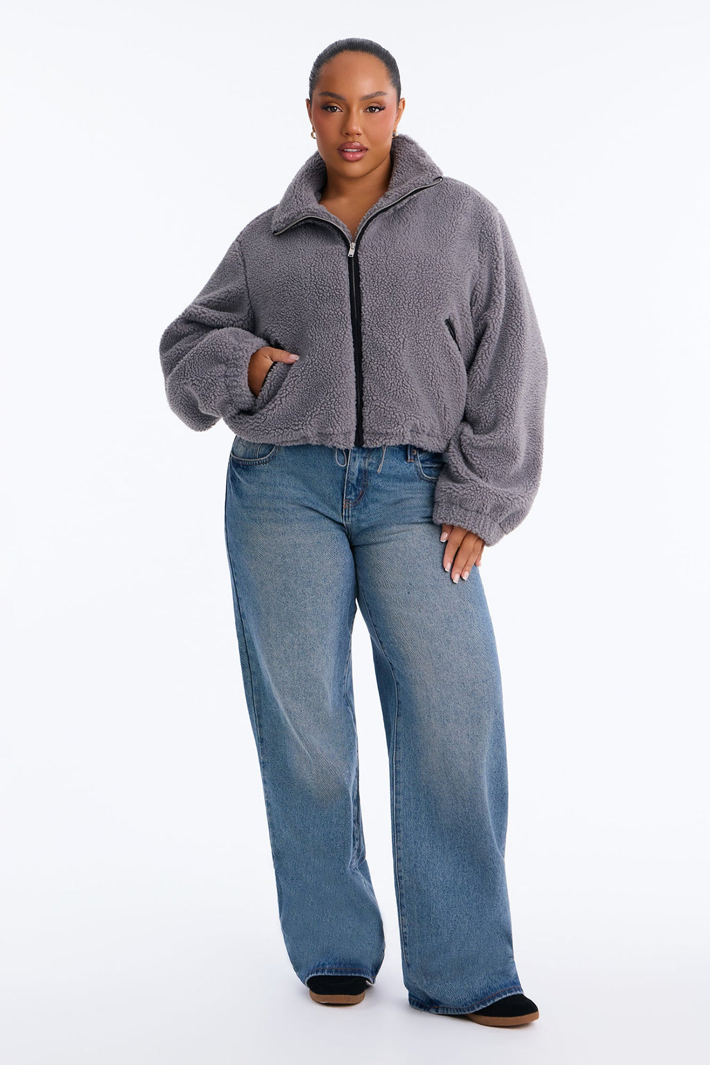 Cozy Cove Faux Sherpa Coat - Grey/combo