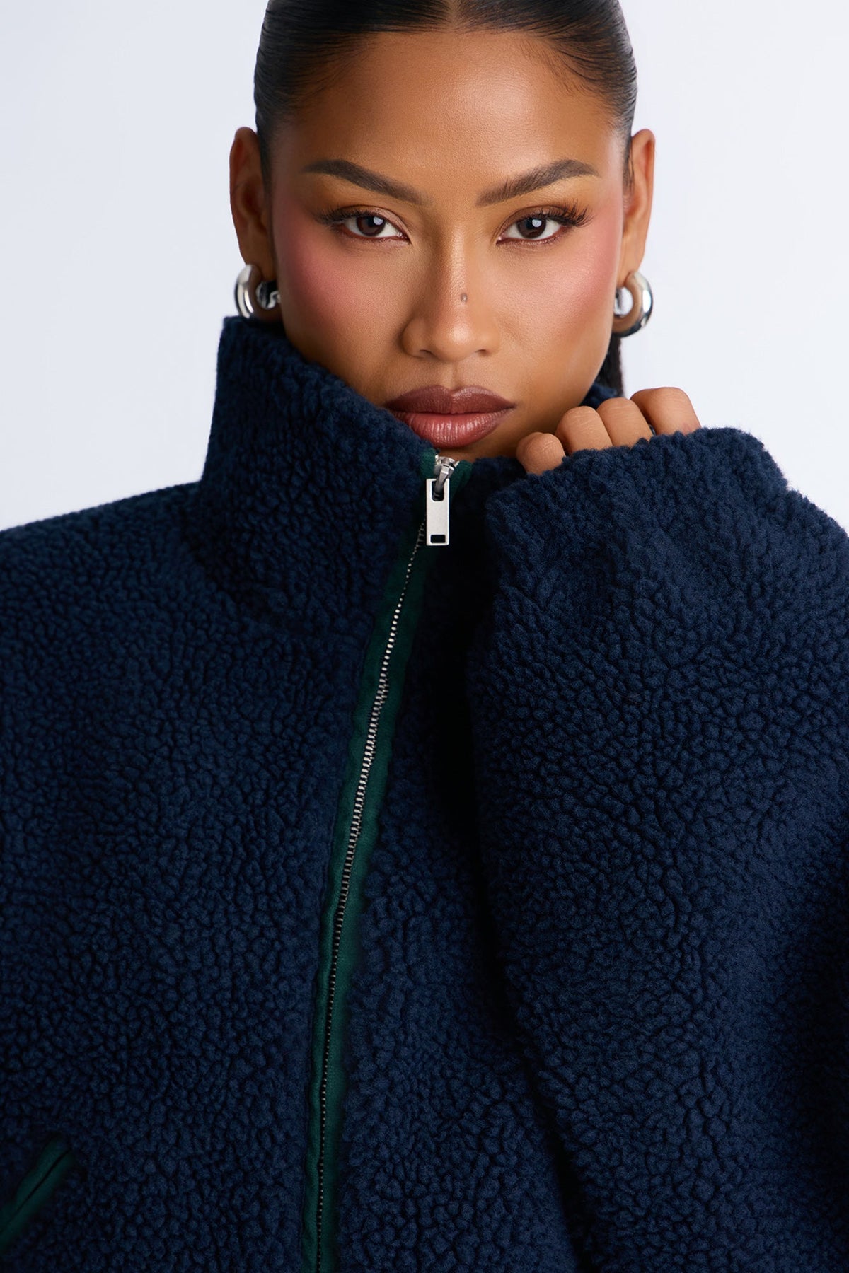 Cozy Cove Faux Sherpa Coat - Navy/combo