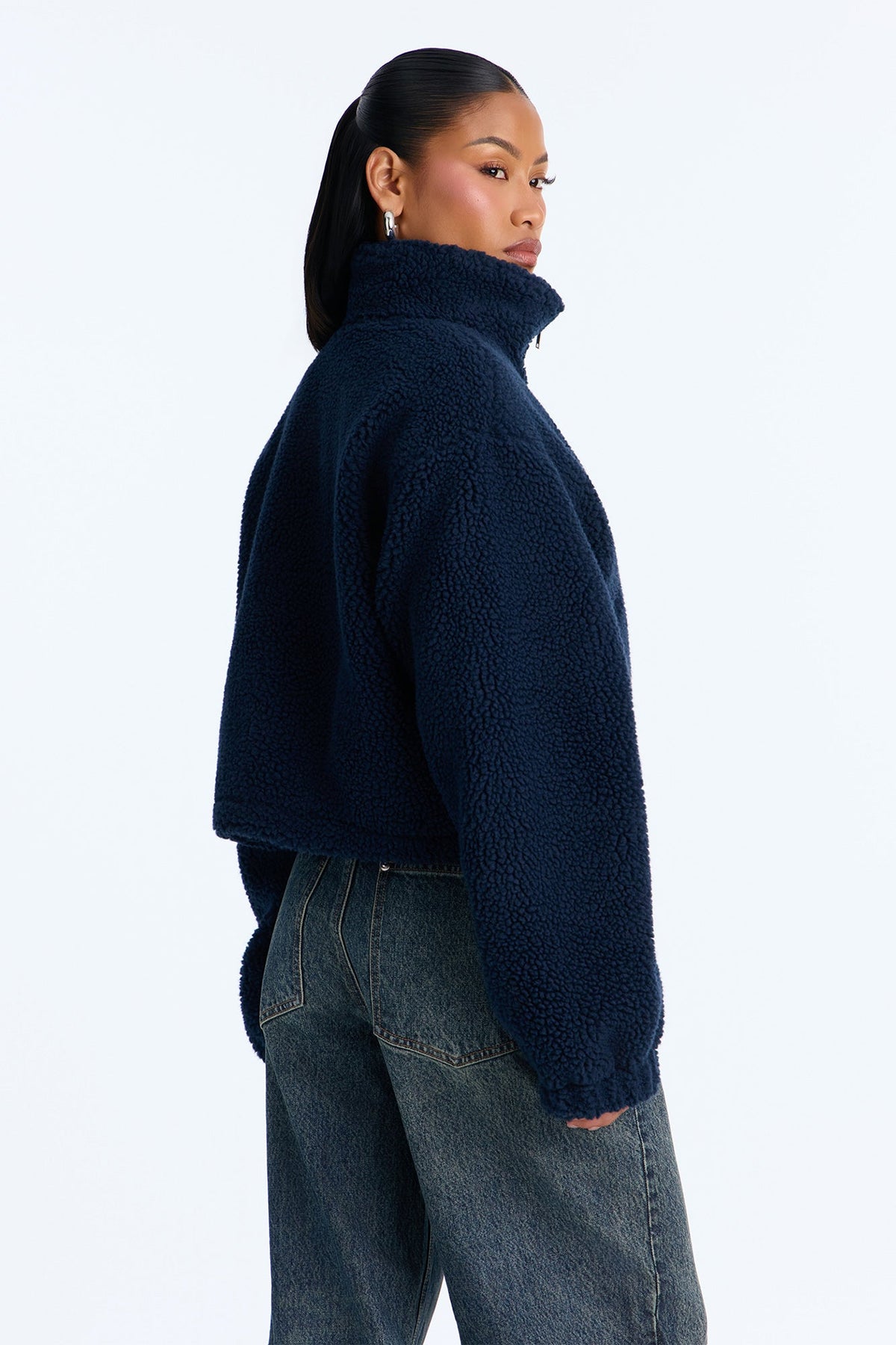 Cozy Cove Faux Sherpa Coat - Navy/combo