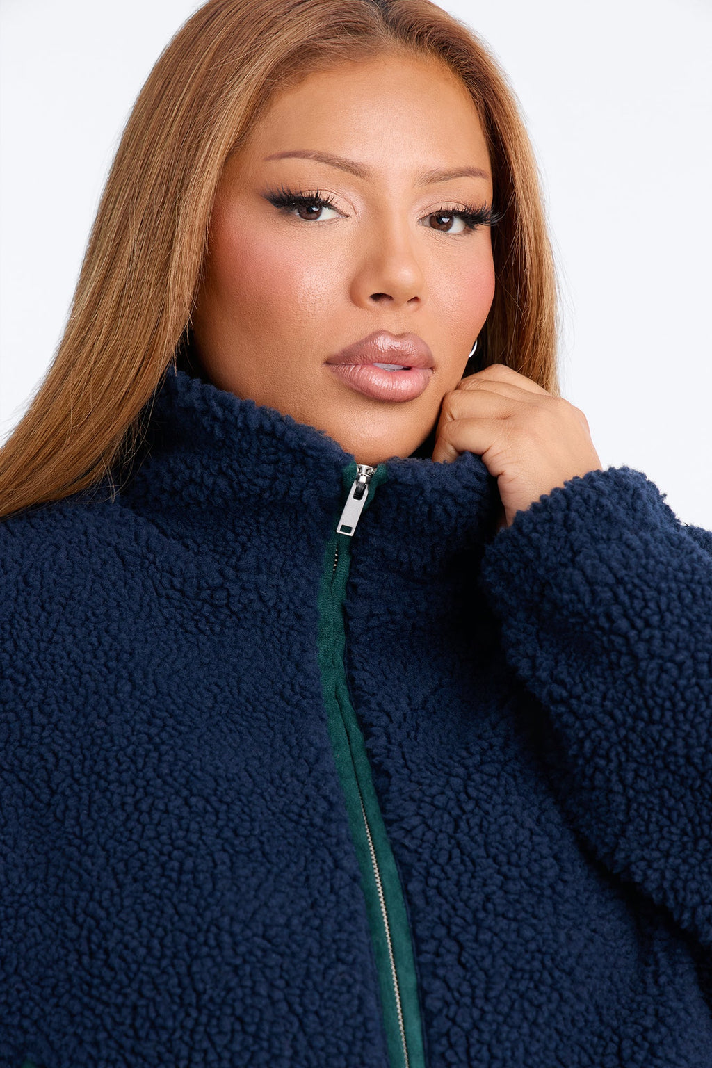 Cozy Cove Faux Sherpa Coat - Navy/combo