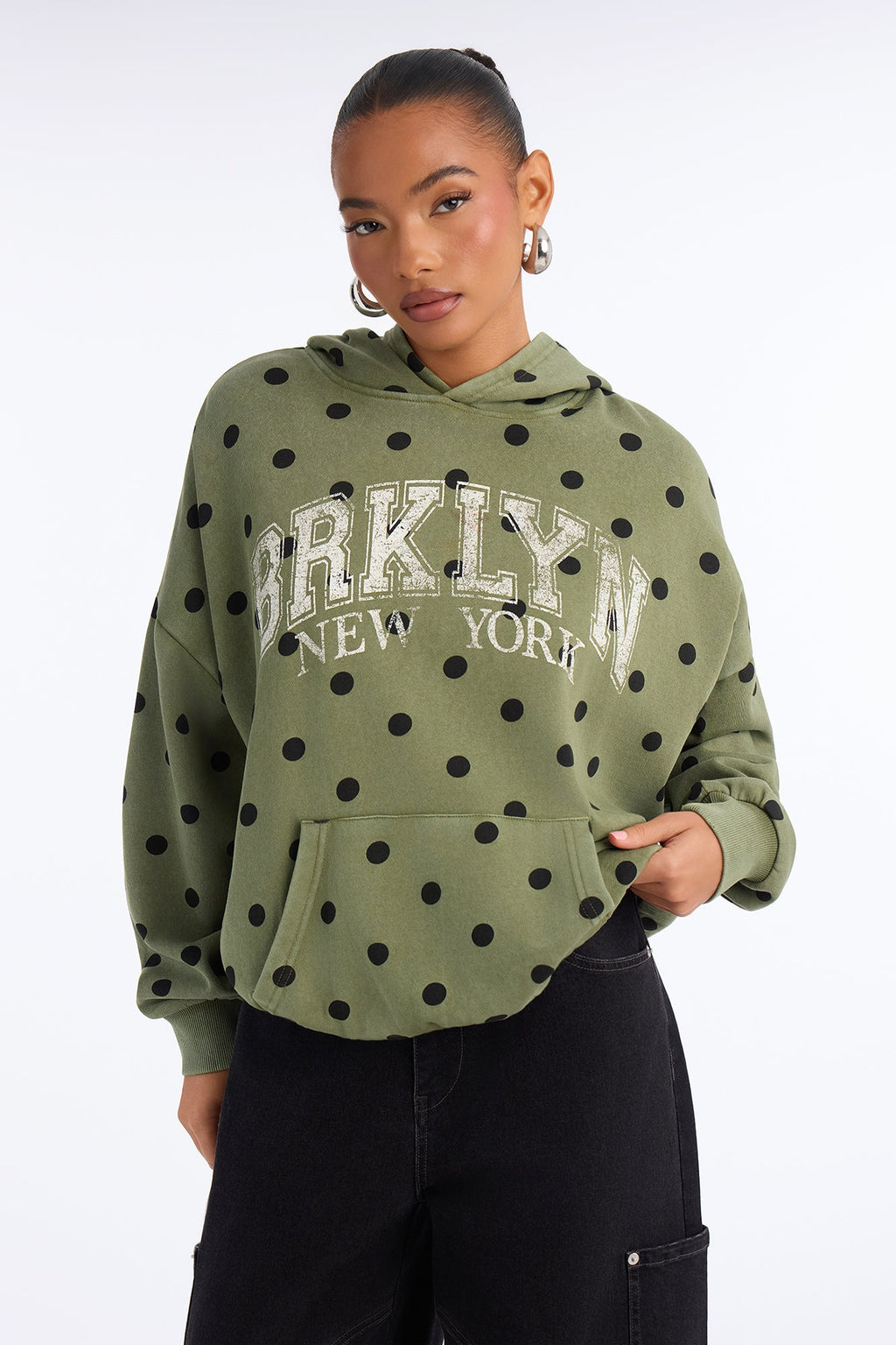 Brooklyn Life Washed Polka Dot Hoodie - Green