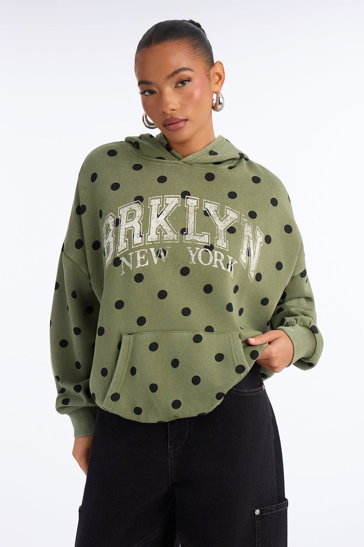 Brooklyn Life Washed Polka Dot Hoodie - Green
