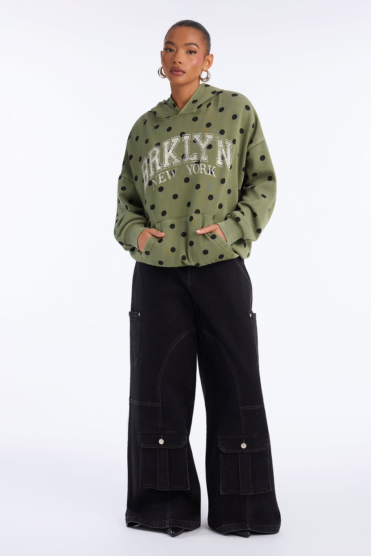 Brooklyn Life Washed Polka Dot Hoodie - Green