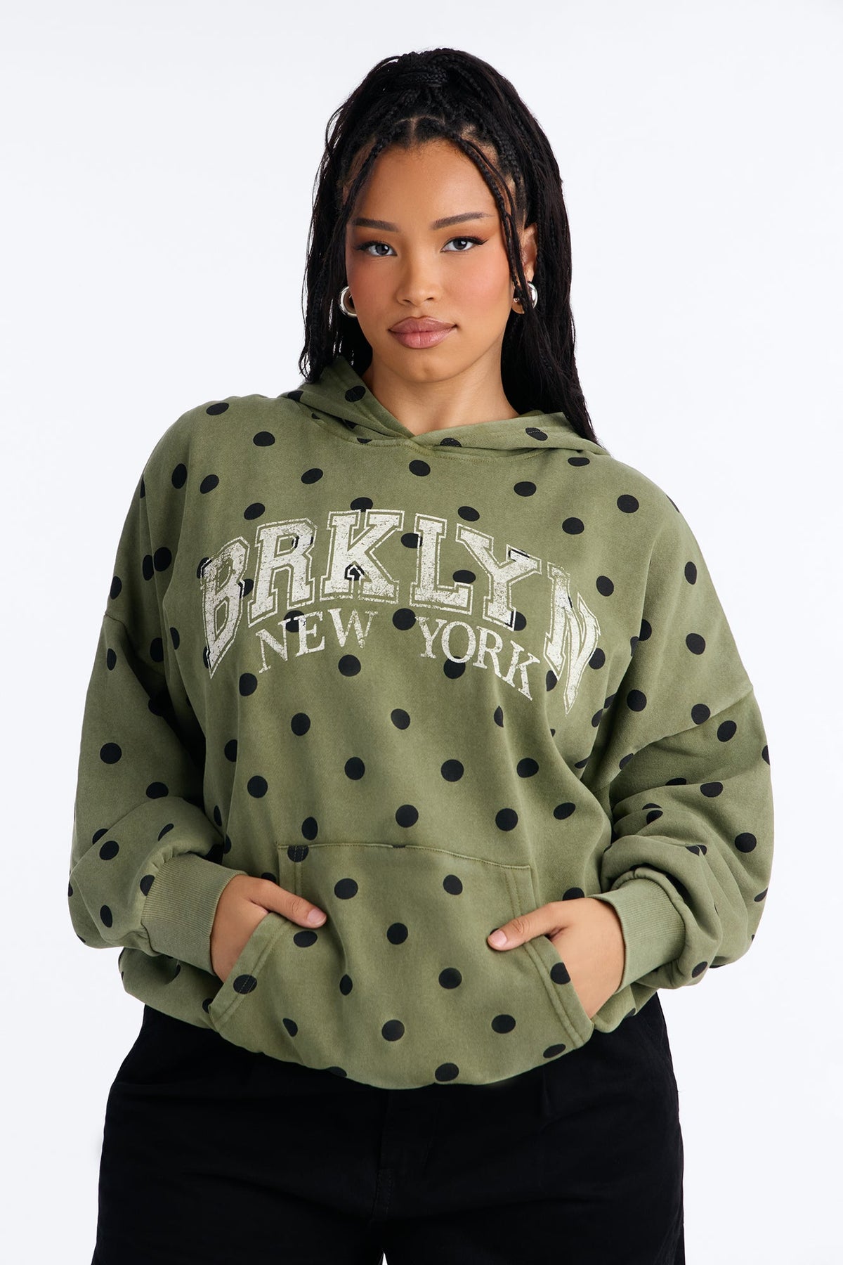 Brooklyn Life Washed Polka Dot Hoodie - Green