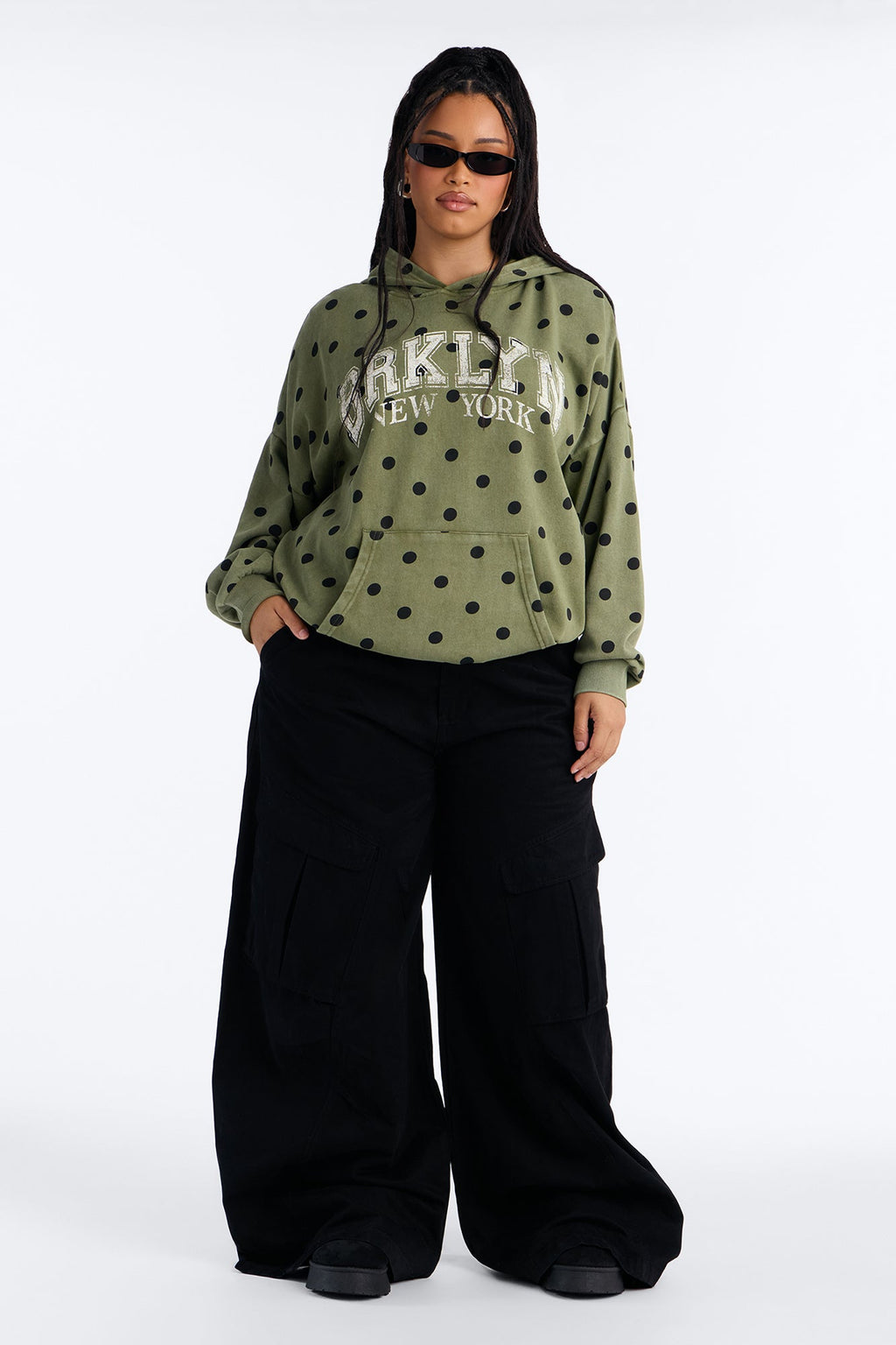 Brooklyn Life Washed Polka Dot Hoodie - Green