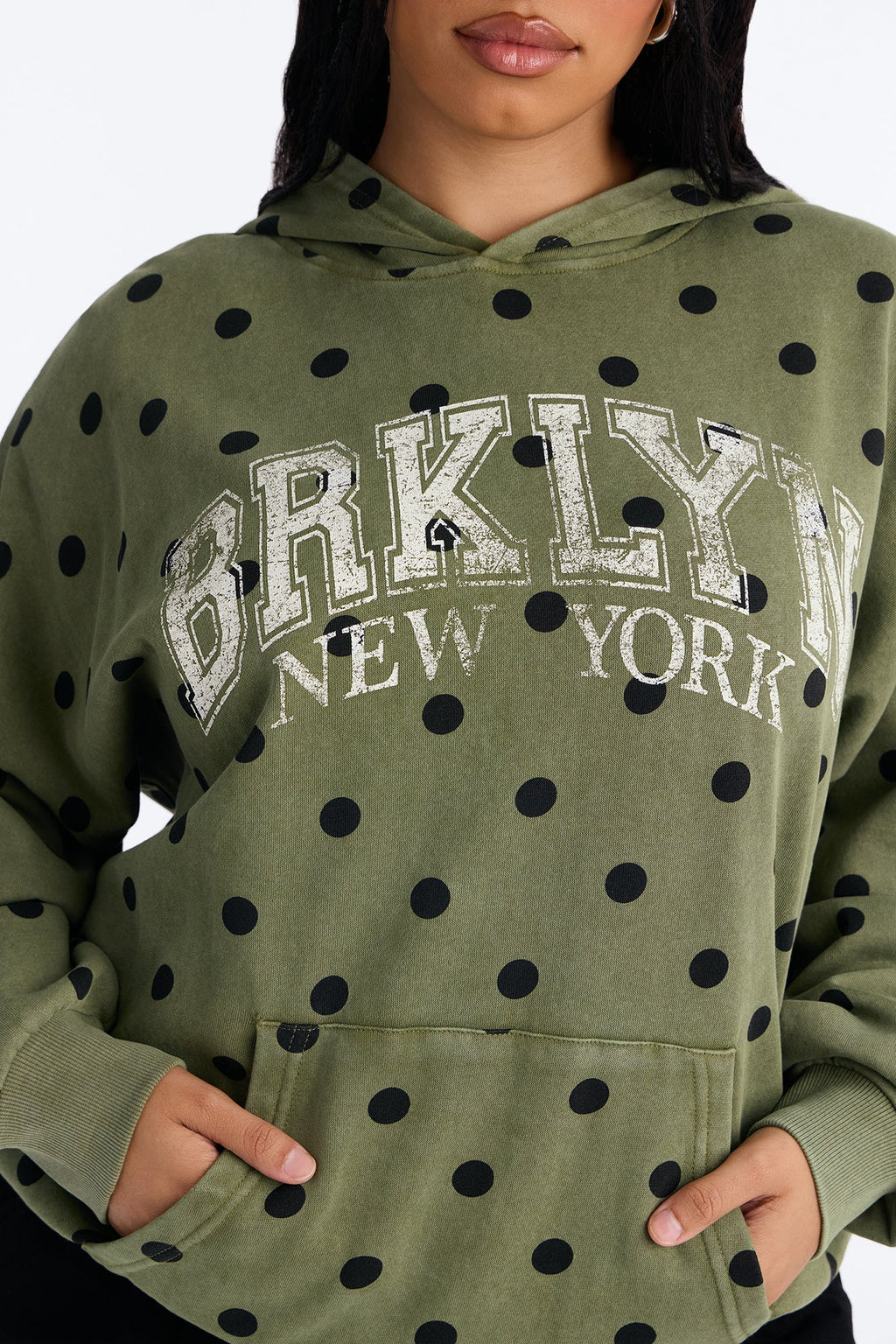 Brooklyn Life Washed Polka Dot Hoodie - Green