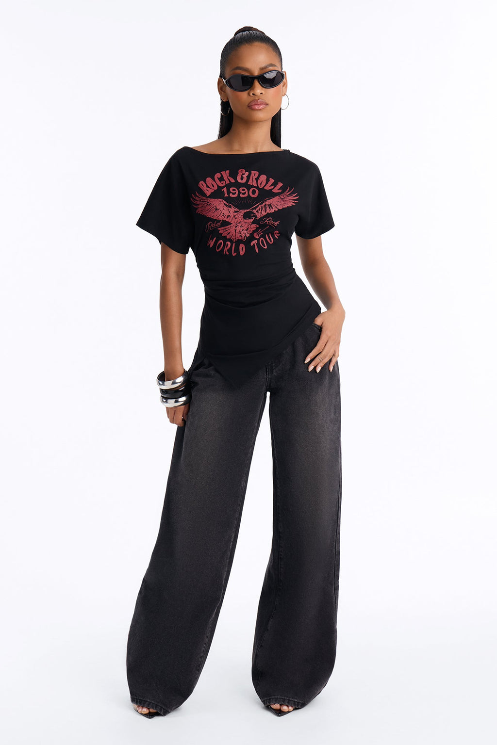 1990's Rock N Roll Cinched Top - Black