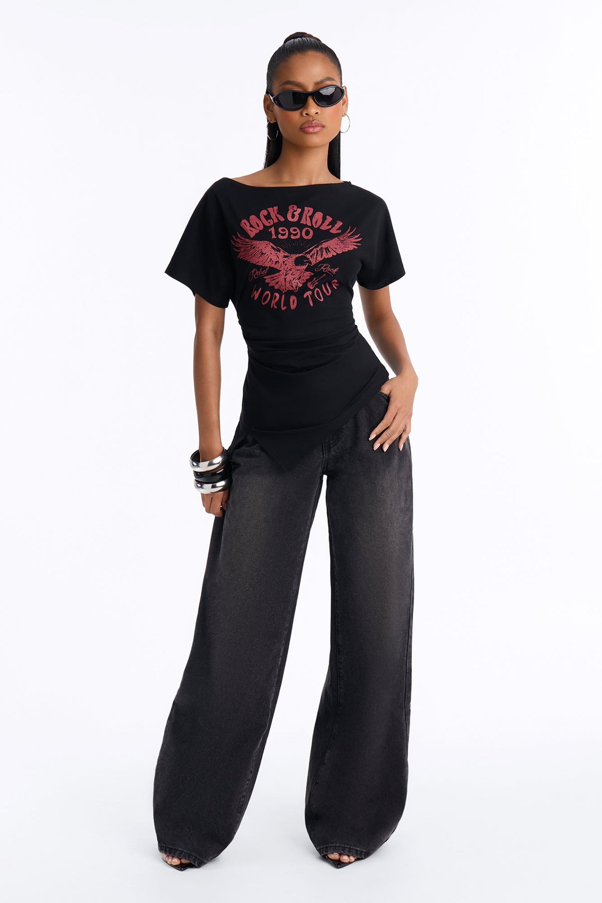 1990's Rock N Roll Cinched Top - Black