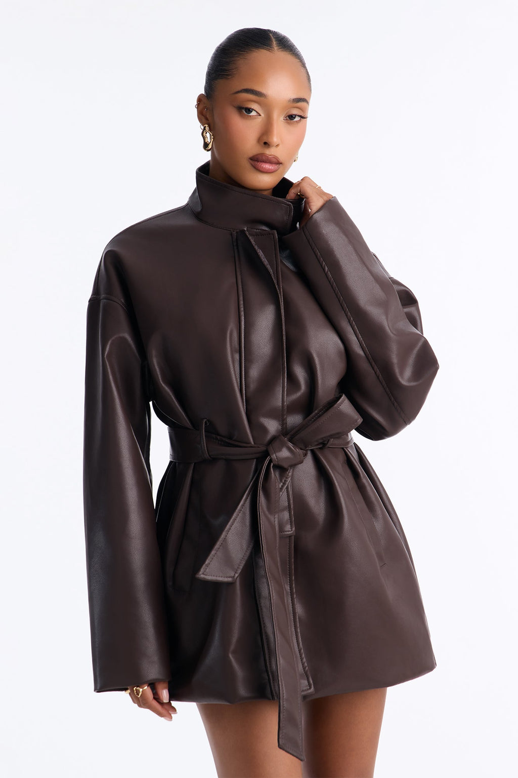 Run It Up Faux Leather Mini Dress - Chocolate