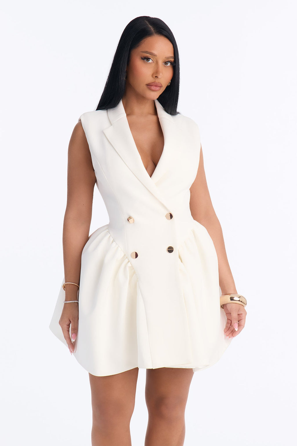 Polished And Pretty Double Breasted Mini Dress - White