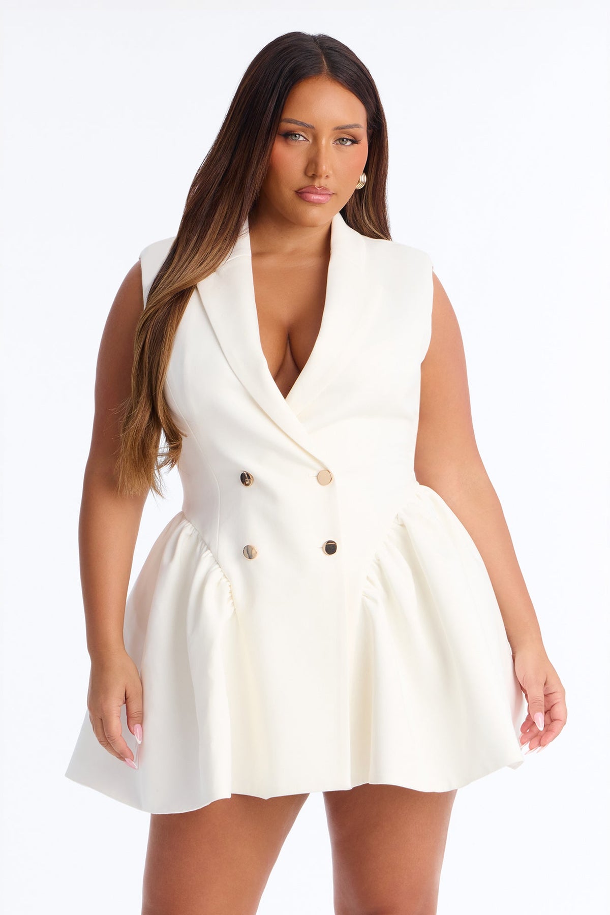 Polished And Pretty Double Breasted Mini Dress - White