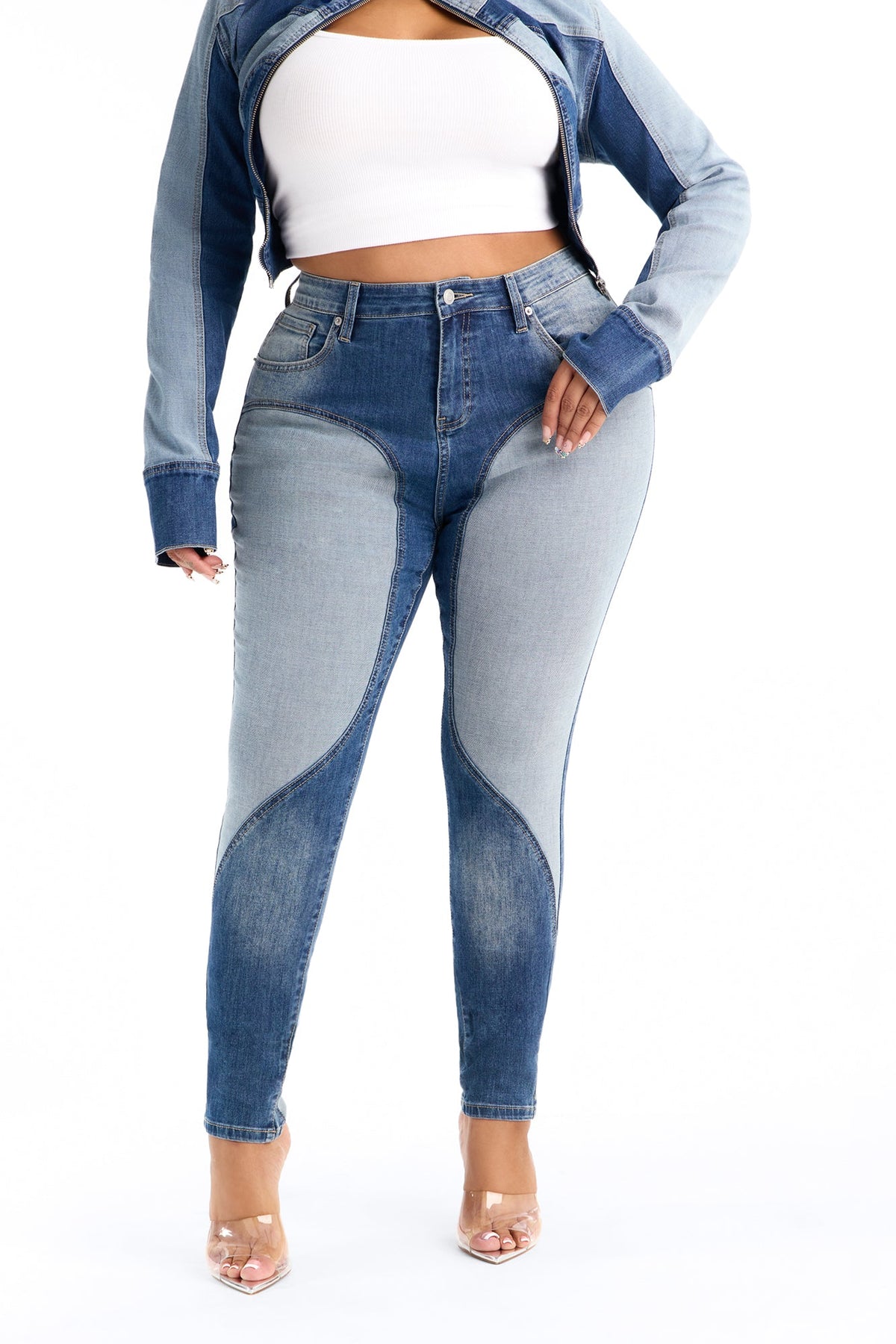 Tall Coronado Two Tone Moto Skinny Jeans - Medium Wash