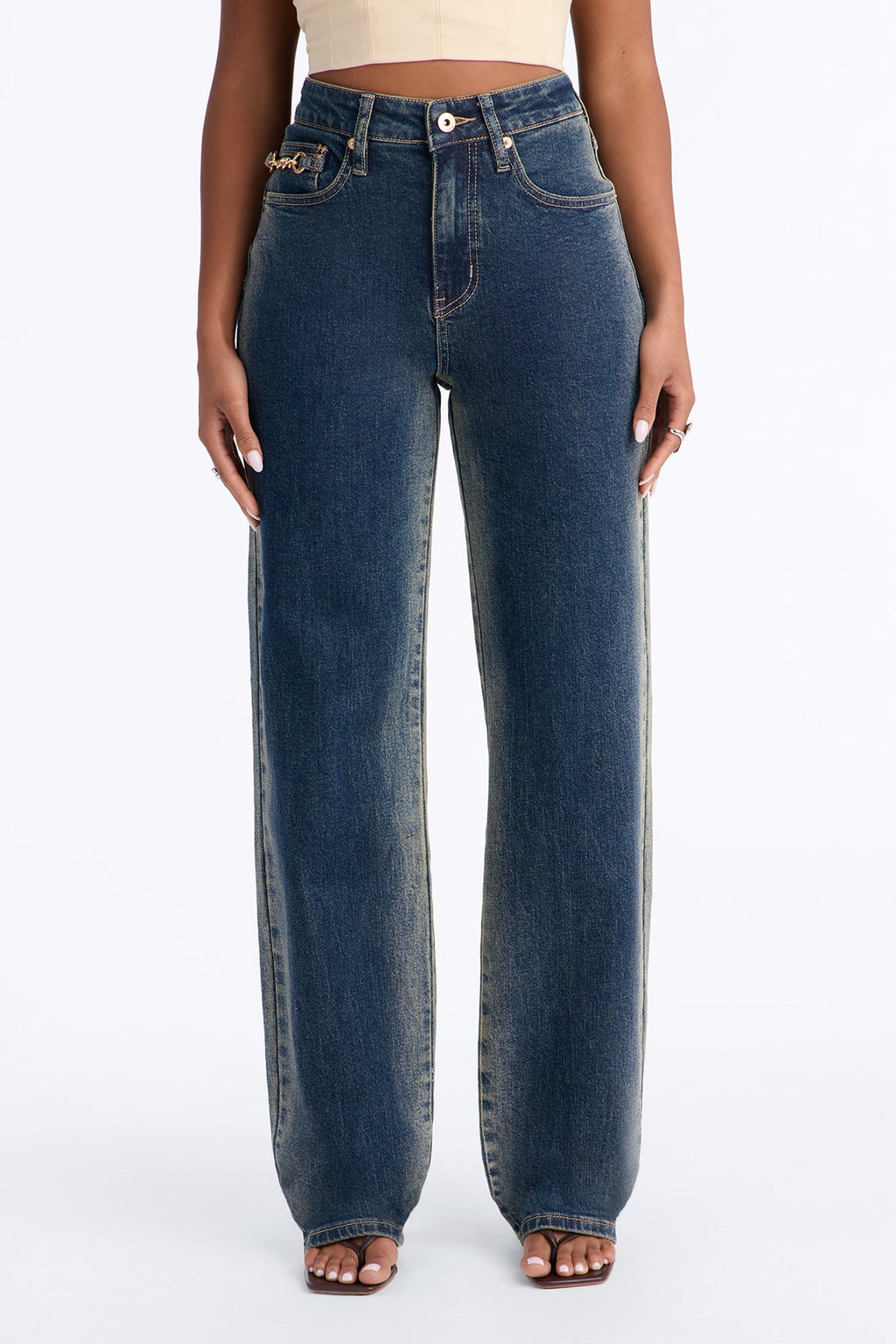 Back In Chains Straight Leg Jeans - Dark Wash