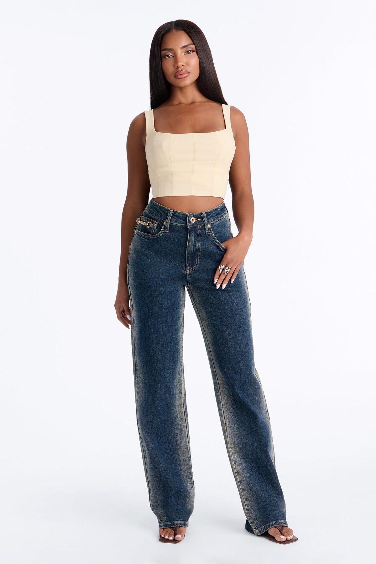 Back In Chains Straight Leg Jeans - Dark Wash