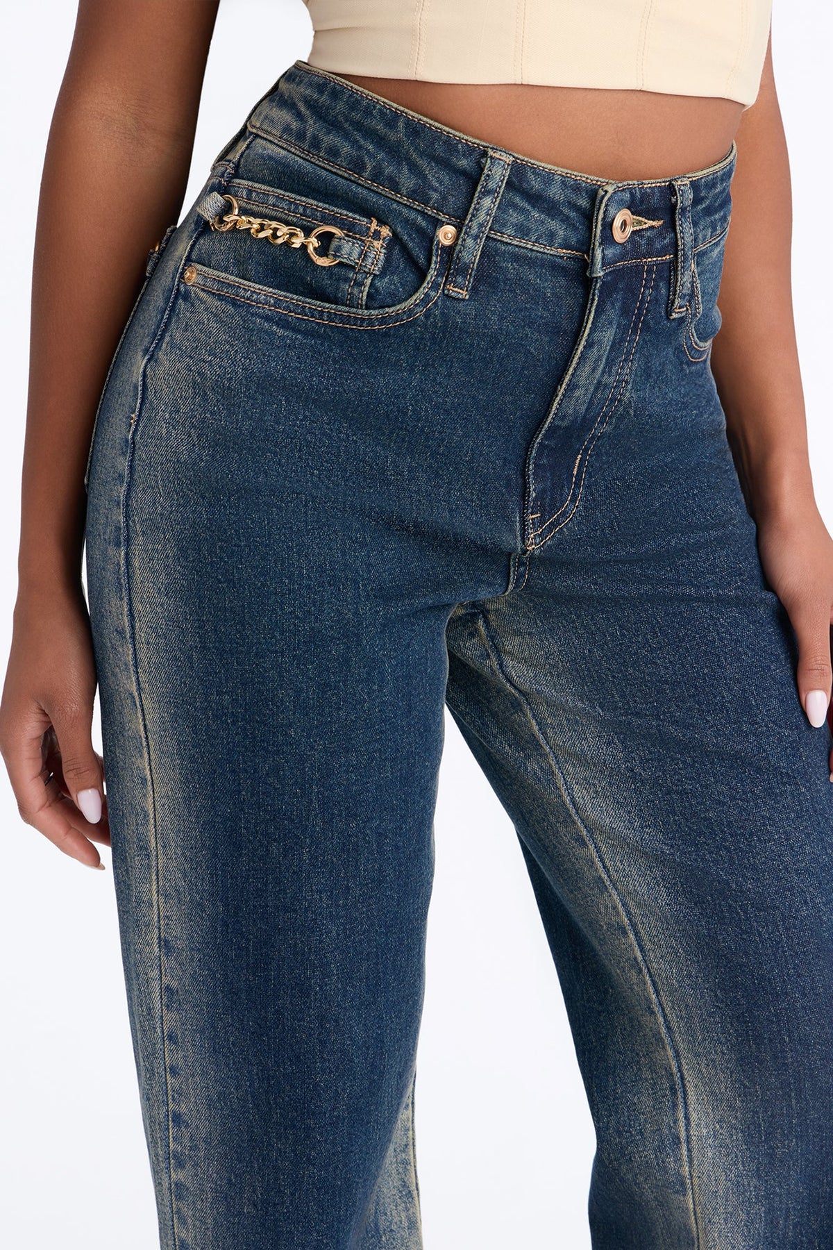 Back In Chains Straight Leg Jeans - Dark Wash