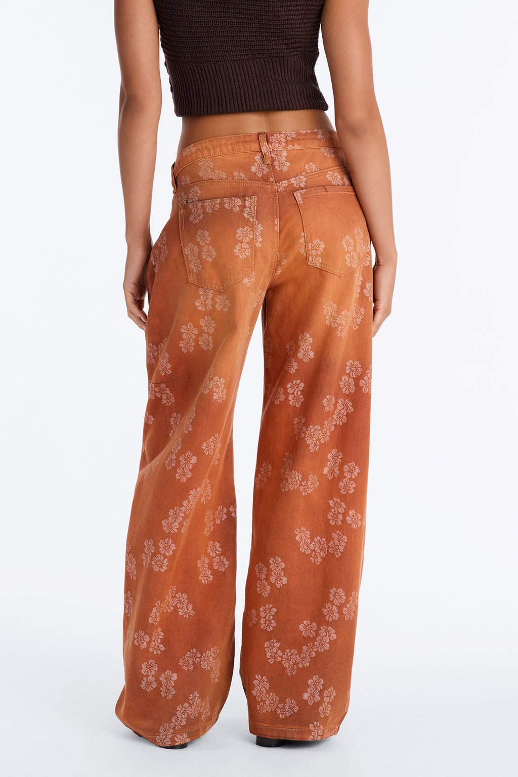 Antoinette Jacquard Pattern Baggy Jeans - Rust