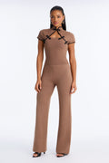 Zaria Front Clasp Sweater Pant Set - Mocha