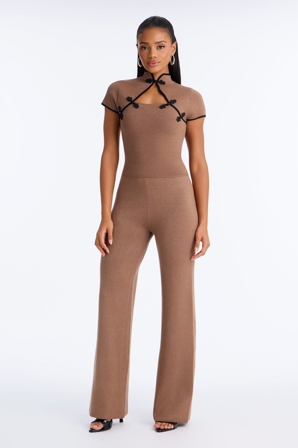 Zaria Front Clasp Sweater Pant Set - Mocha