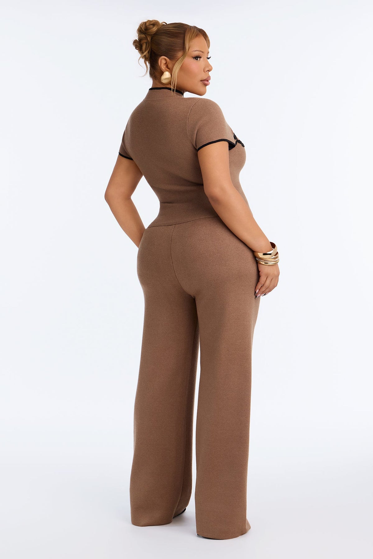 Zaria Front Clasp Sweater Pant Set - Mocha