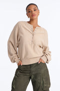 Yuliana Quarter Button Up Pullover Sweater - Khaki