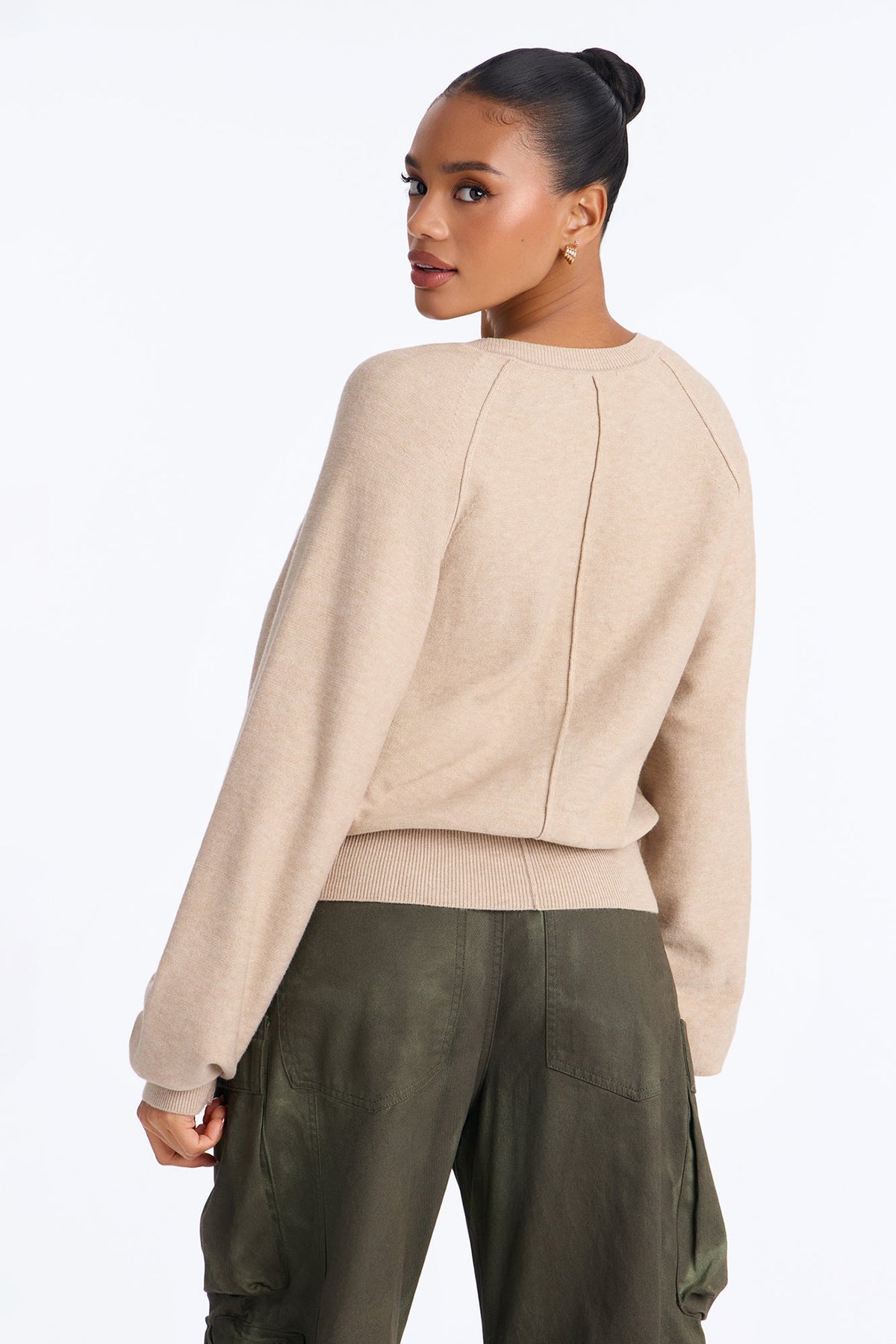 Yuliana Quarter Button Up Pullover Sweater - Khaki