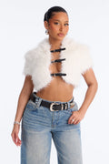 Soft Diva Belted Faux Fur Top - Cream