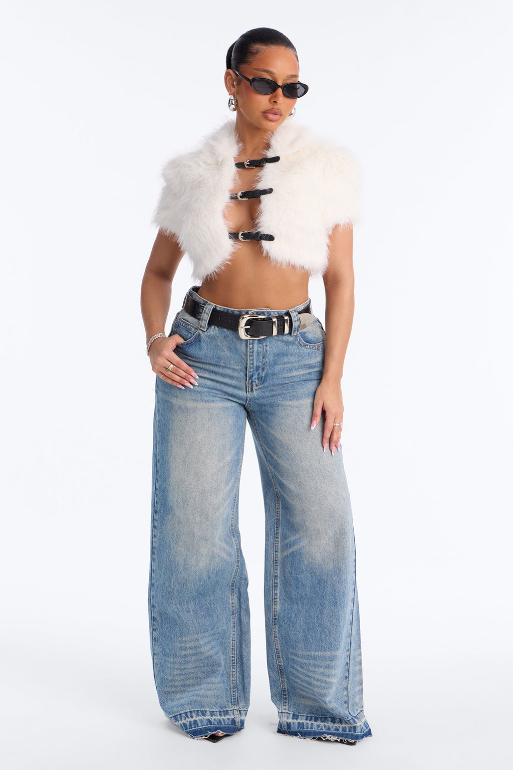 Soft Diva Belted Faux Fur Top - Cream