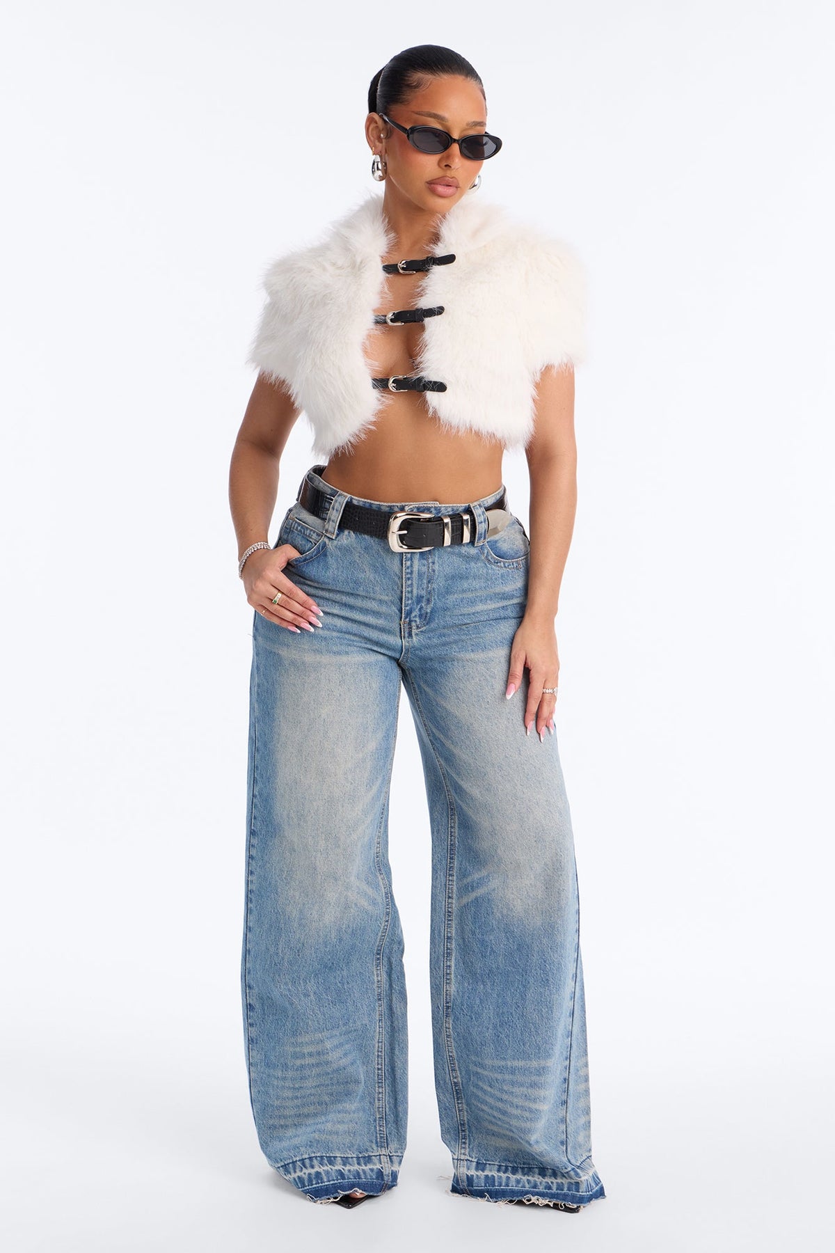 Soft Diva Belted Faux Fur Top - Cream
