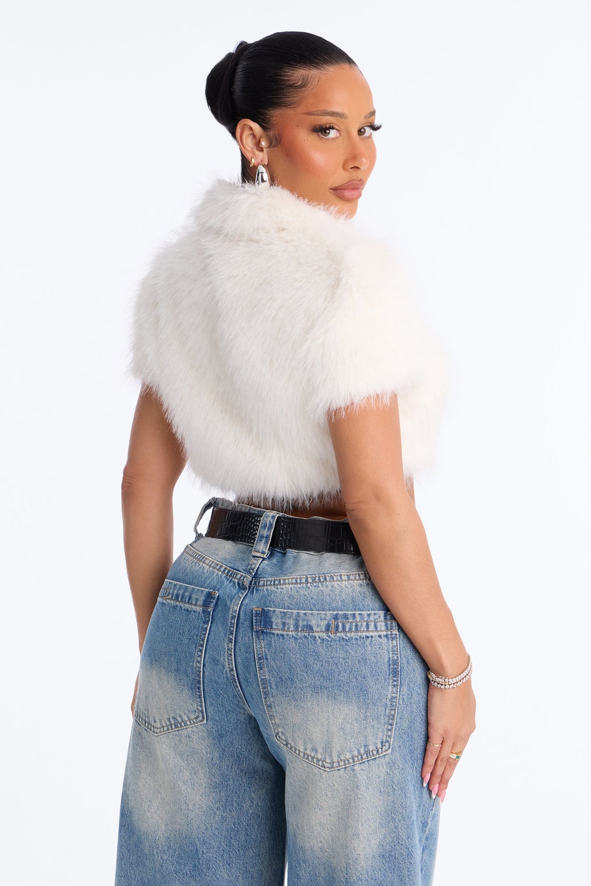 Soft Diva Belted Faux Fur Top - Cream