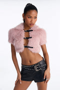 Soft Diva Belted Faux Fur Top - Pink