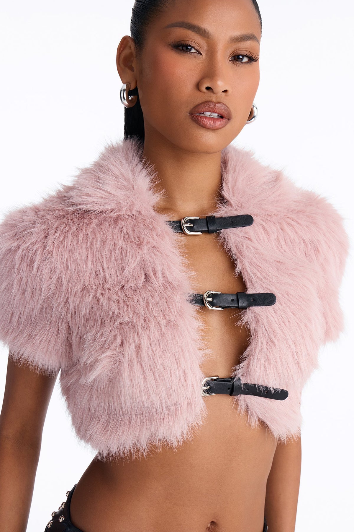 Soft Diva Belted Faux Fur Top - Pink