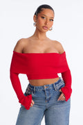 Polly Off Shoulder Sweater - Red