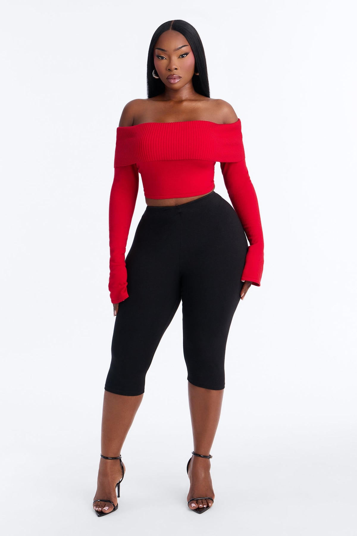 Polly Off Shoulder Sweater - Red