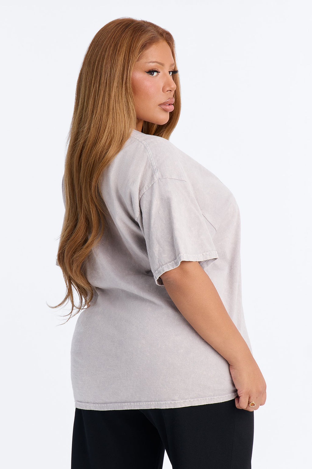 Grills And Chains Washed Oversized Tee - Light Grey