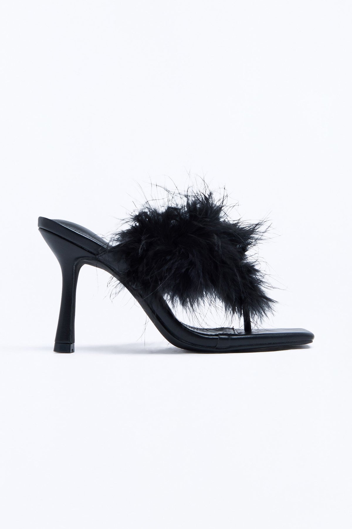 Right Now Faux Fur Thong Heels - Black