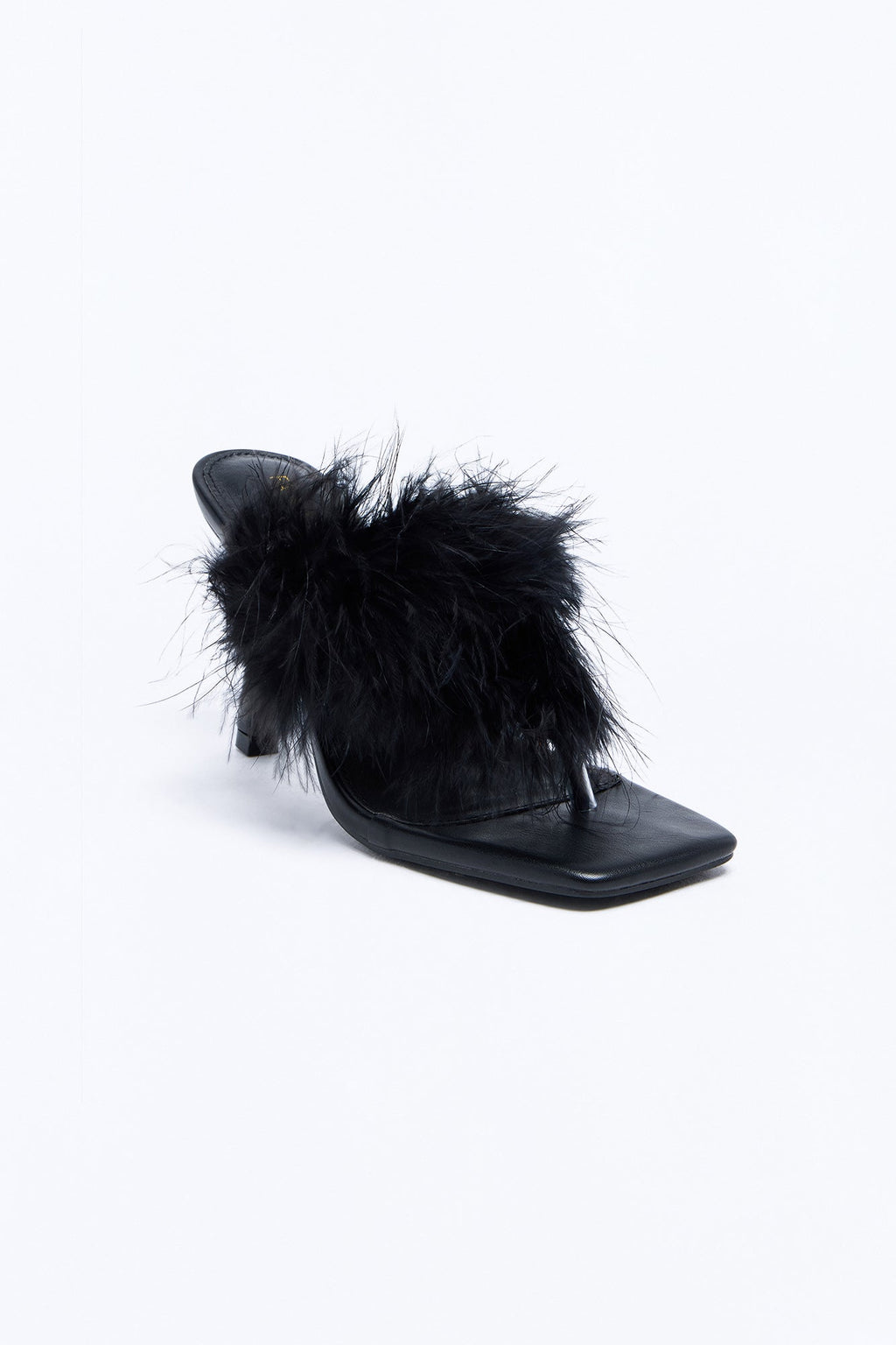 Right Now Faux Fur Thong Heels - Black