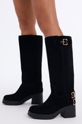 Keep the Plans Buckle Heeled Boots - Black