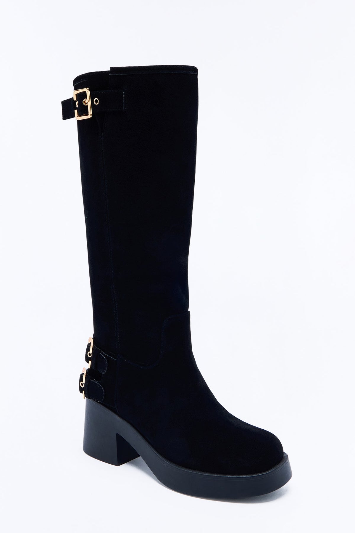 Keep the Plans Buckle Heeled Boots - Black