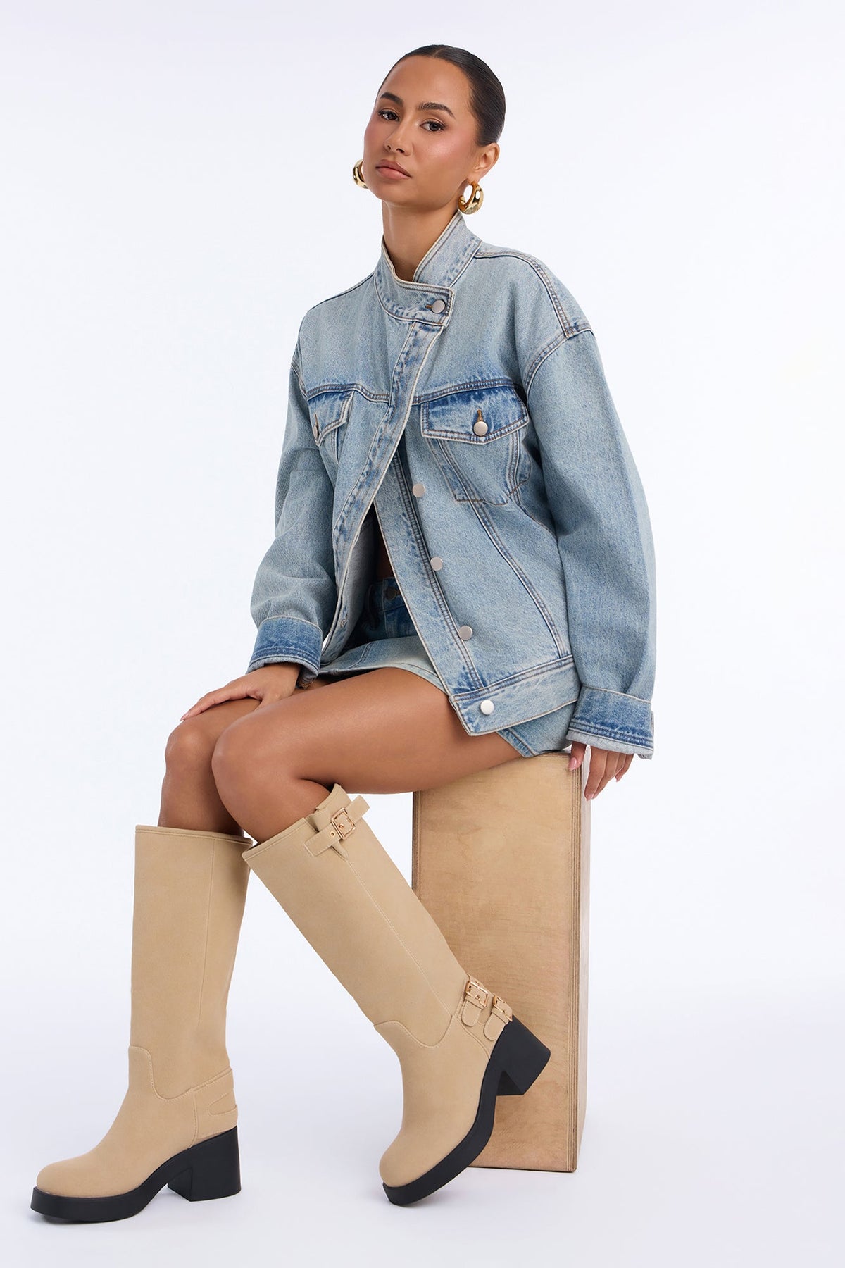 Keep the Plans Buckle Heeled Boots - Sand