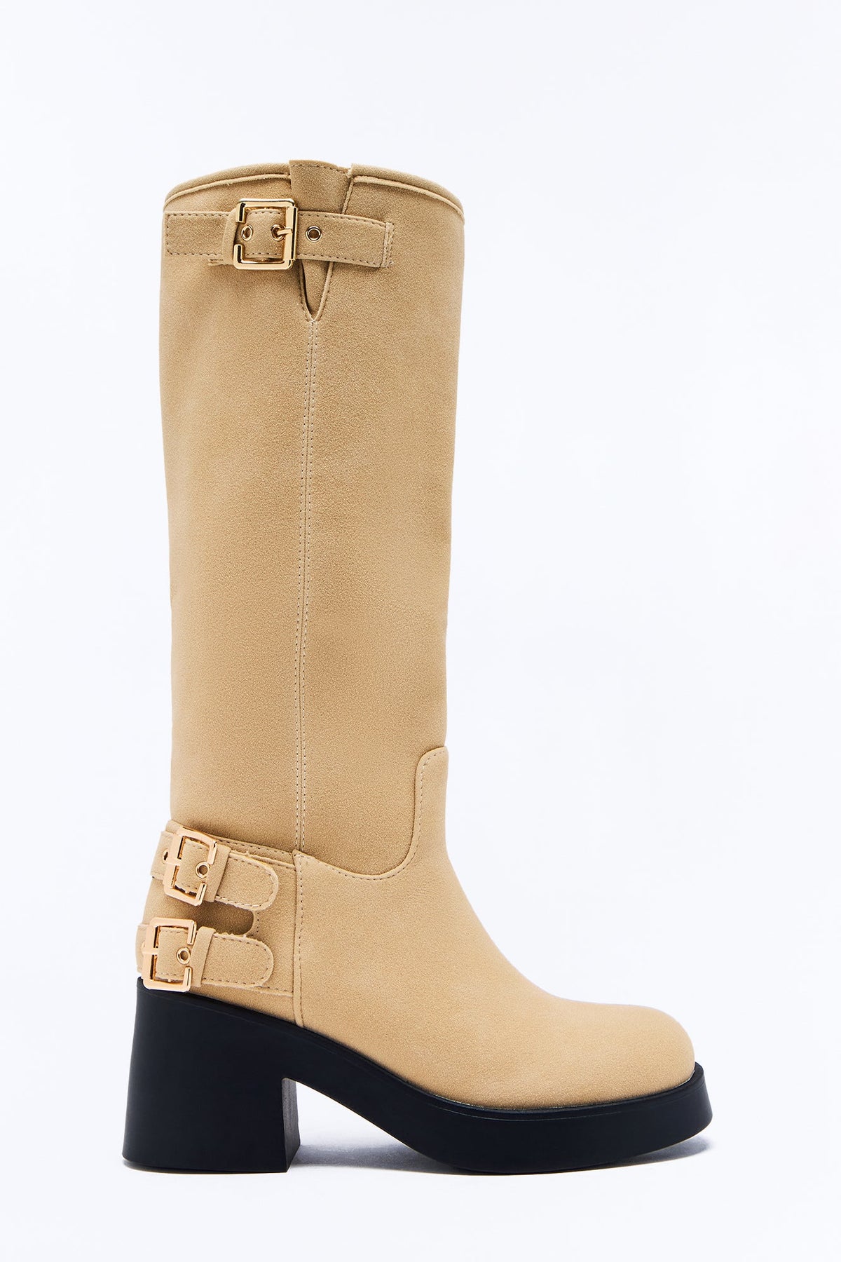 Keep the Plans Buckle Heeled Boots - Sand