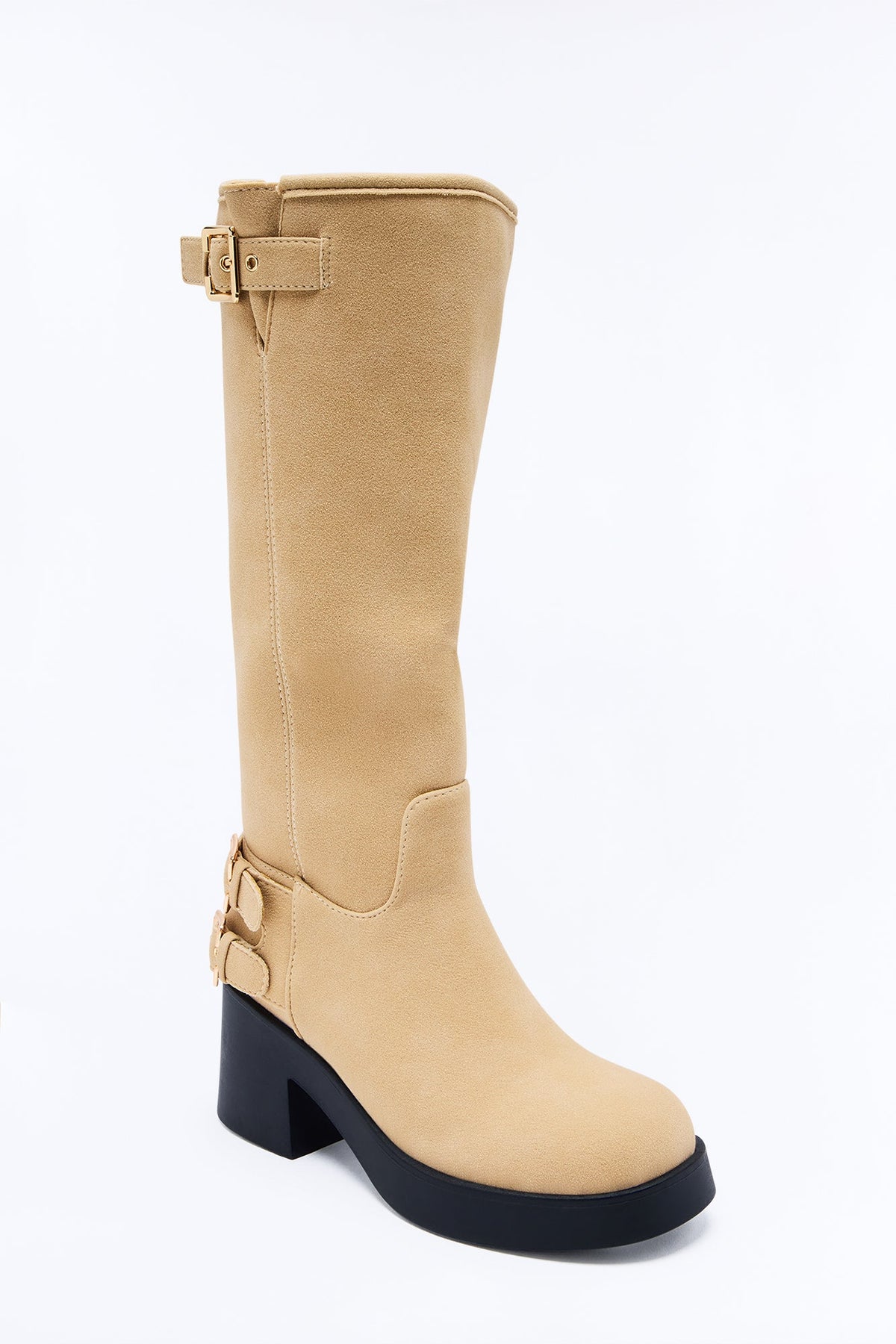 Keep the Plans Buckle Heeled Boots - Sand