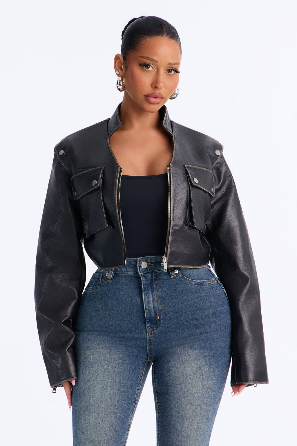 Brooklyn Faux Leather Fitted Jacket - Black Wash