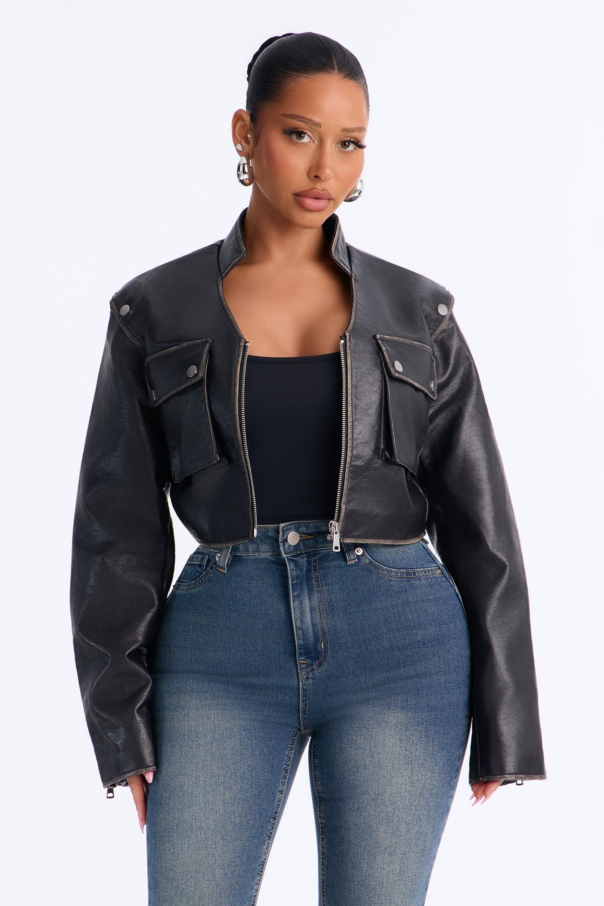 Brooklyn Faux Leather Fitted Jacket - Black Wash