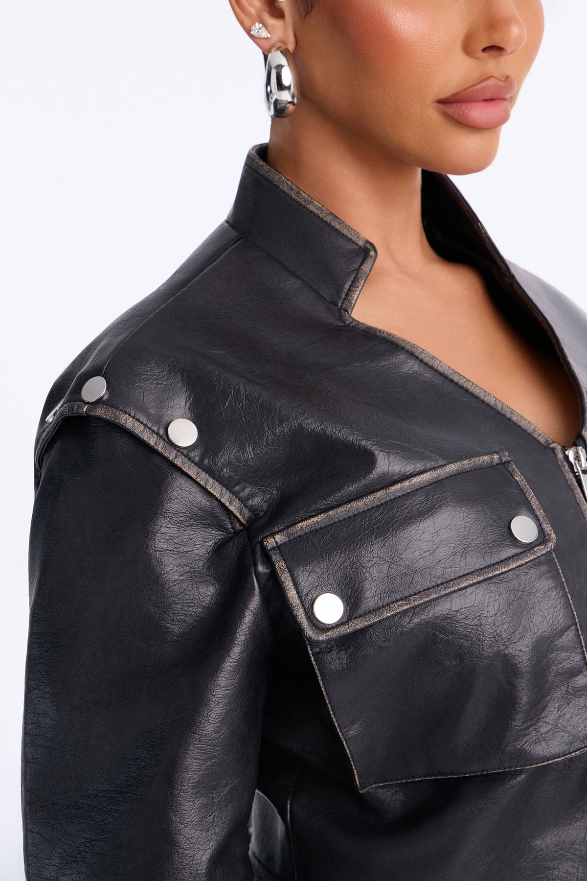 Brooklyn Faux Leather Fitted Jacket - Black Wash