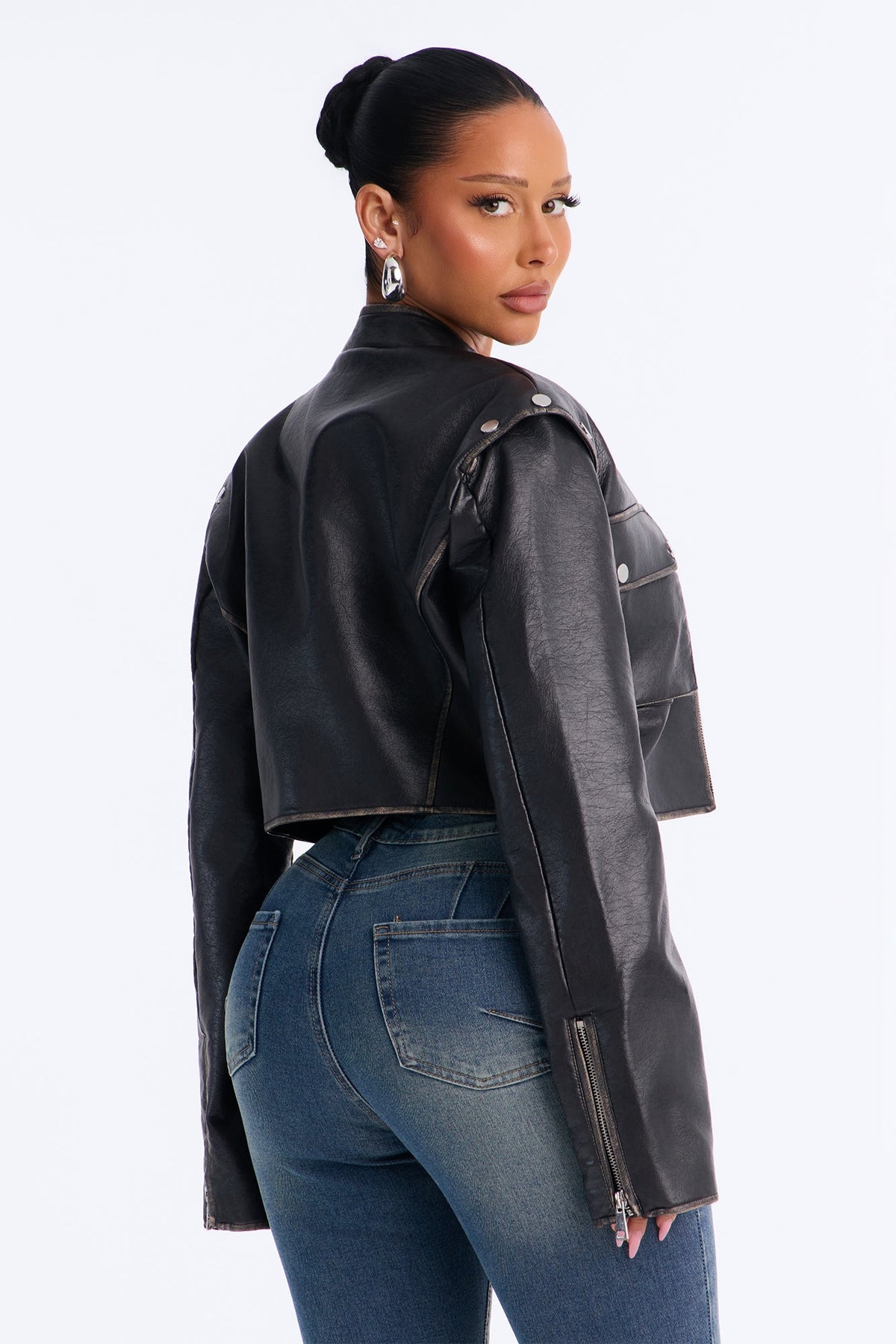 Brooklyn Faux Leather Fitted Jacket - Black Wash