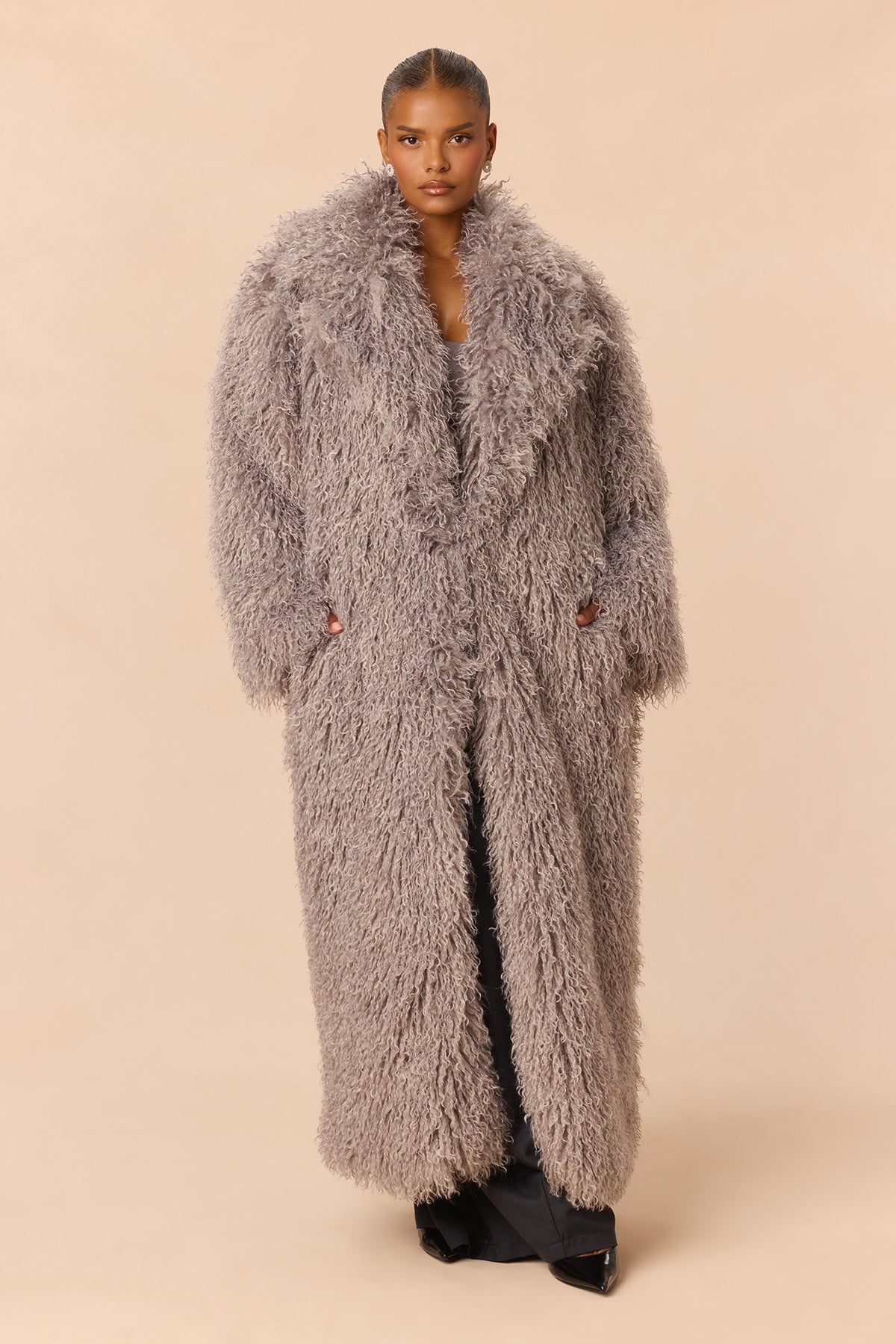 Anya Faux Fur Coat - Grey