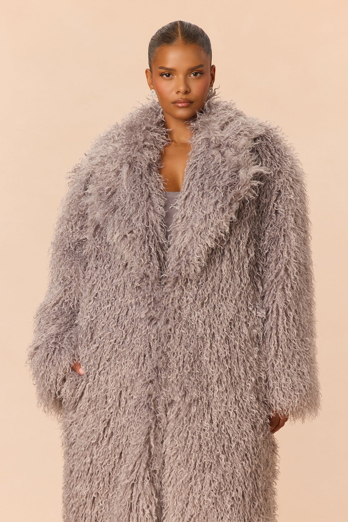 Anya Faux Fur Coat - Grey